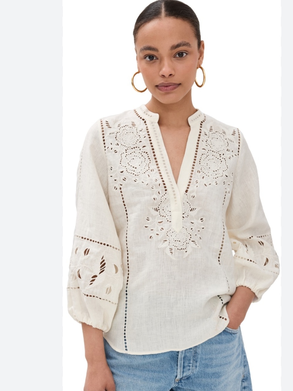 Rylie top x small $428 Eyelet Peasant Top in Cream - Picture 3 of 7